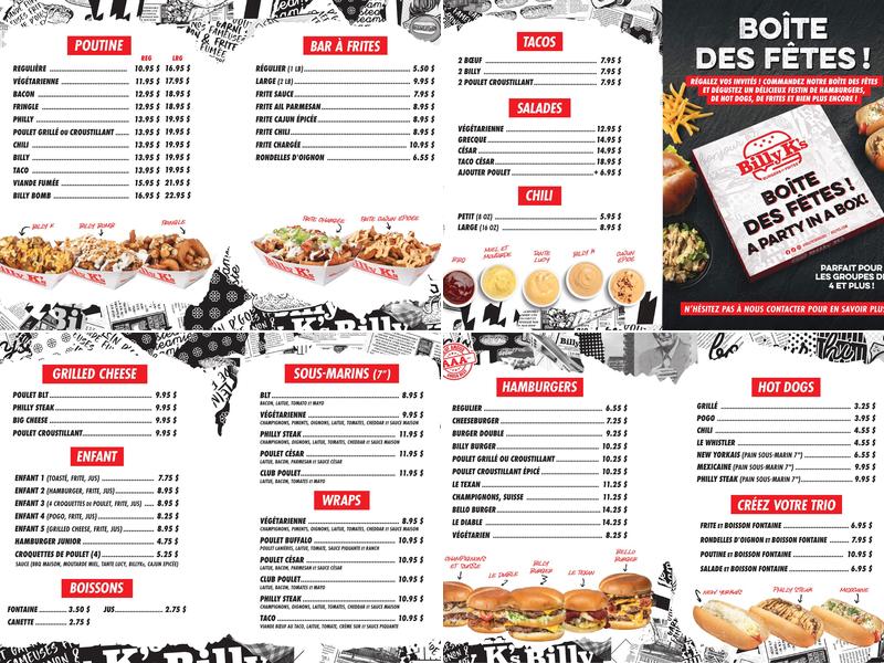 Billy K's Menu