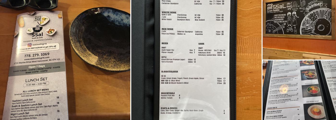 Ssal Korean Bistro Menu