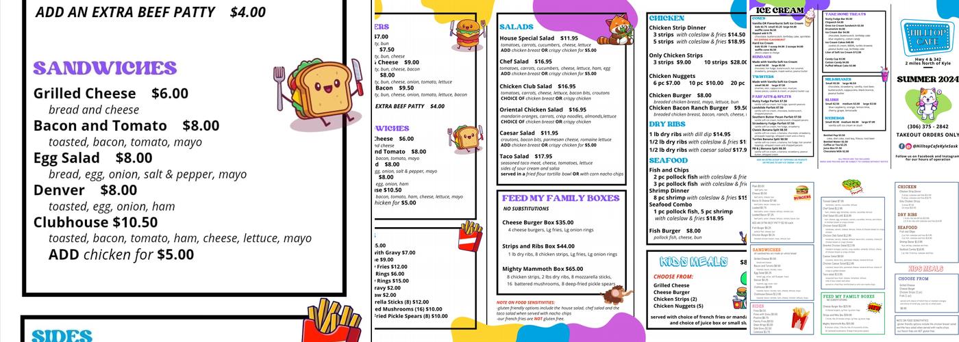 Hilltop Cafe Menu