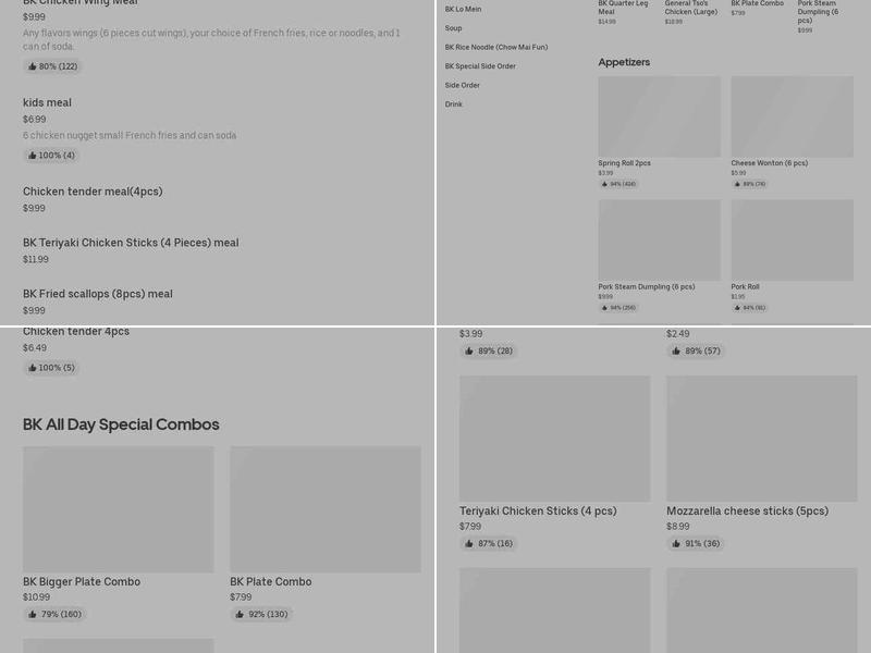 BK Asian Express Menu