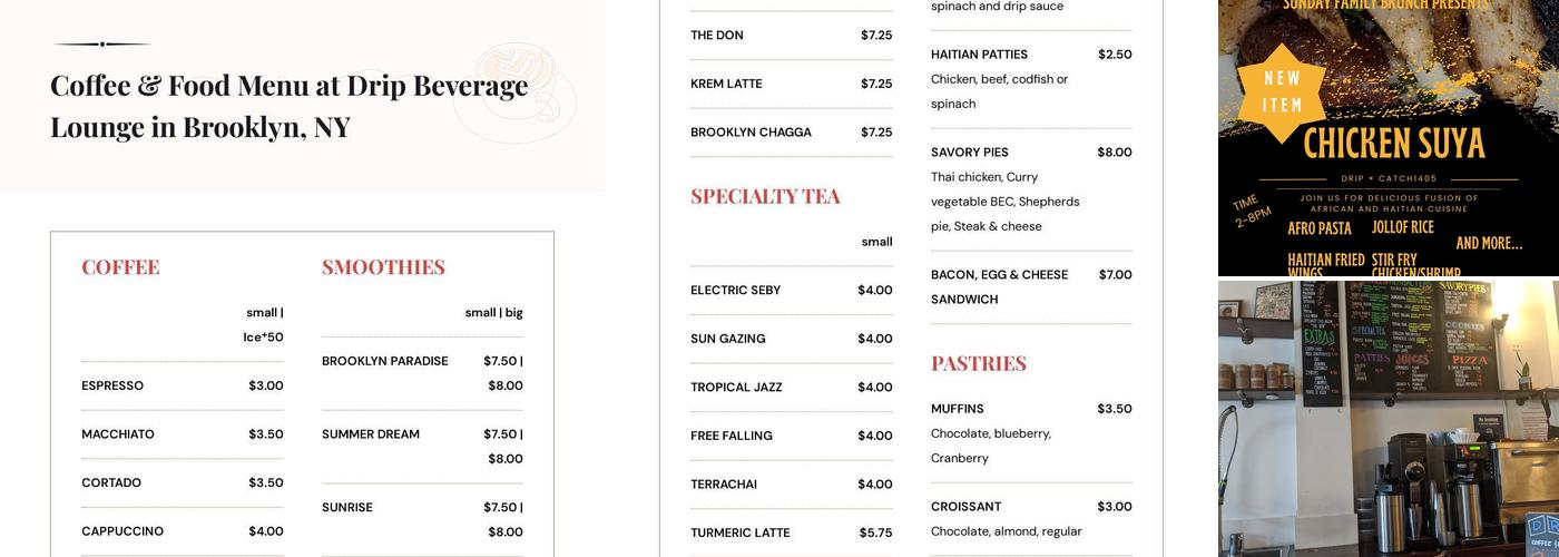 Drip Beverage Lounge Menu
