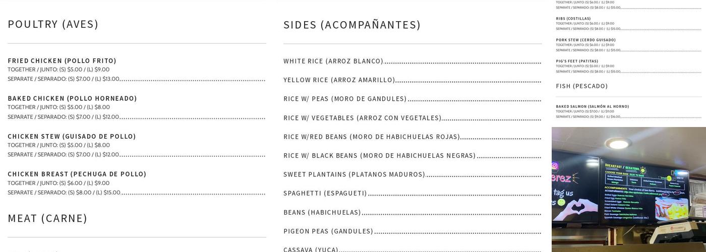 Sazon Perez Menu
