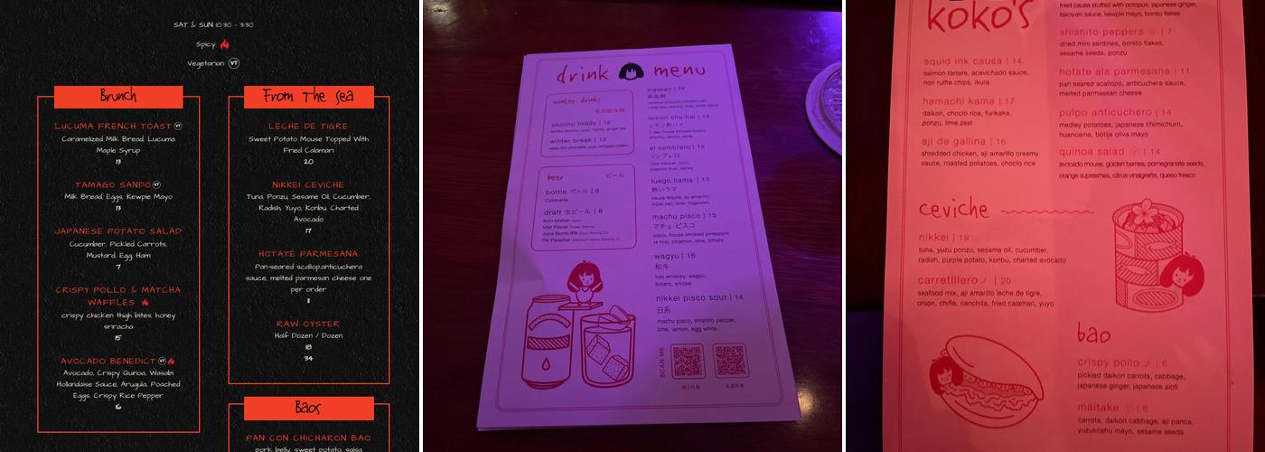 Koko's Menu