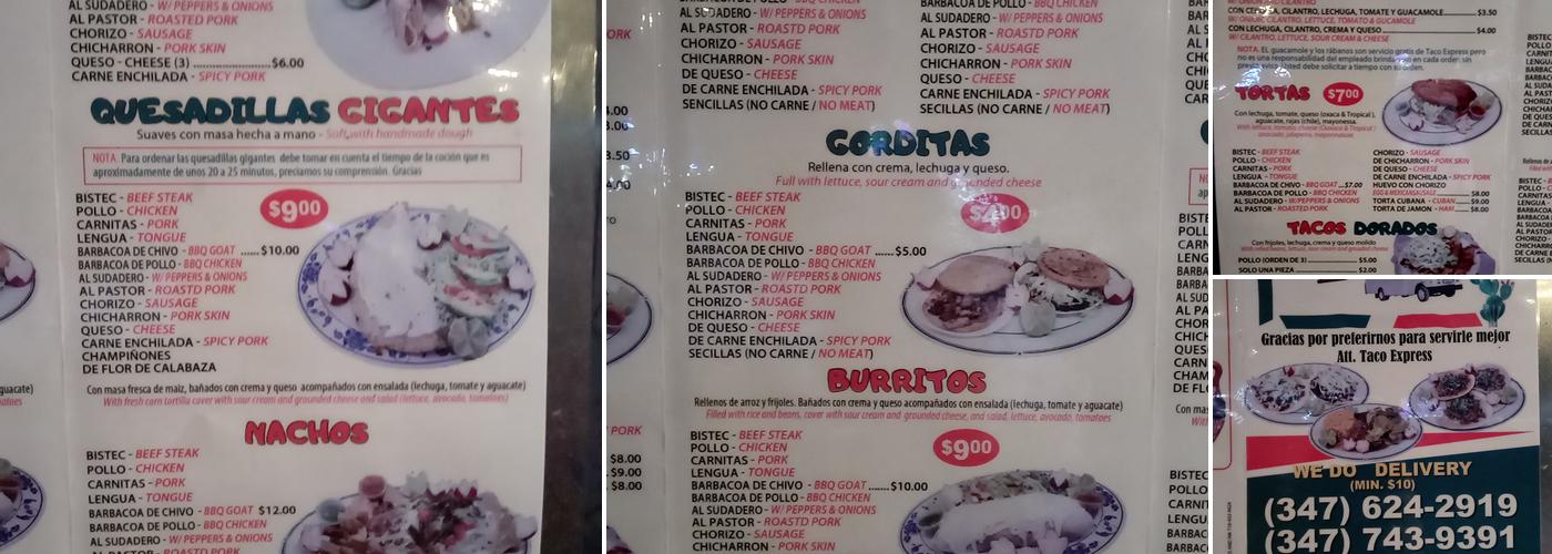 Taco express Menu