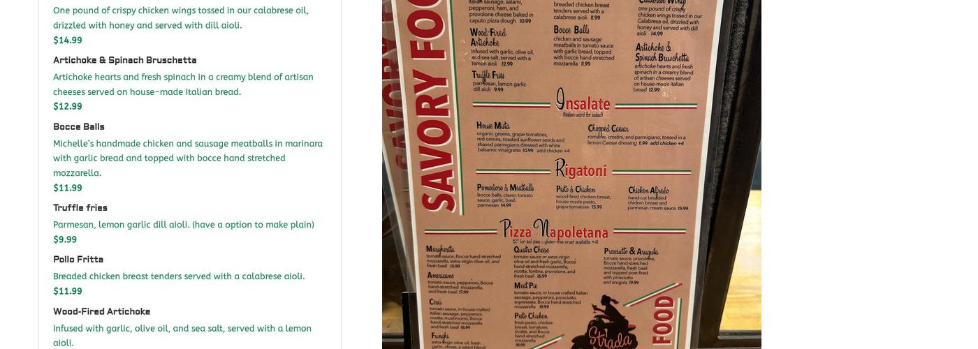 Strada @ Bocce Menu