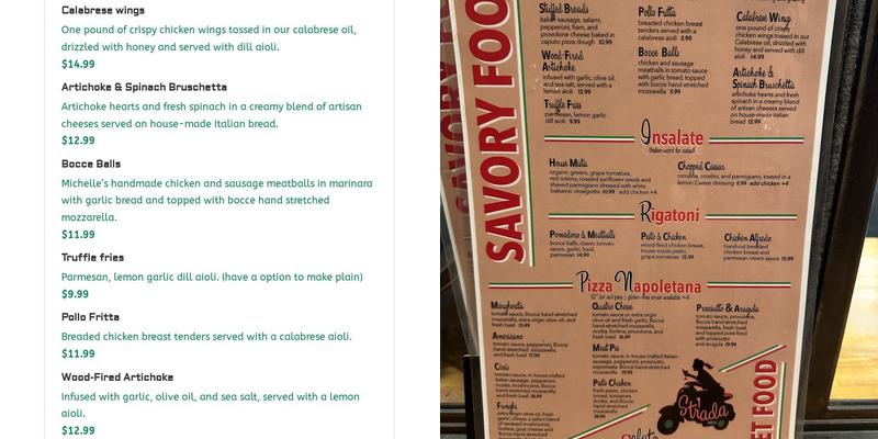Strada @ Bocce Menu