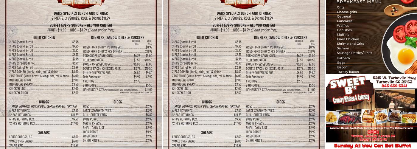 Sweet B's Country Kitchen and Catering Menu