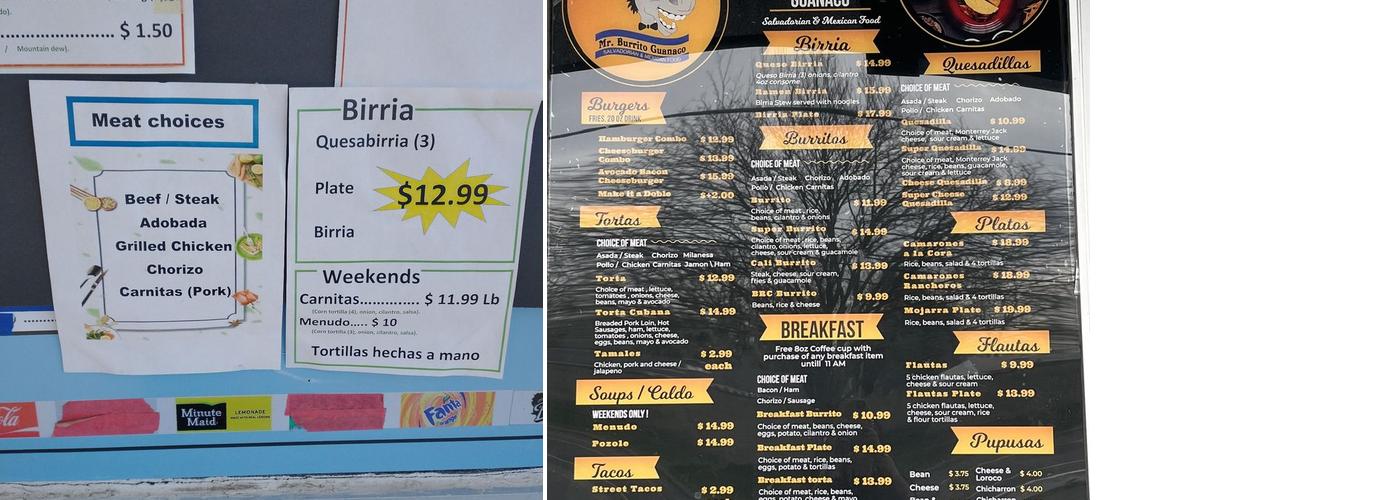 Mr. Burrito Menu