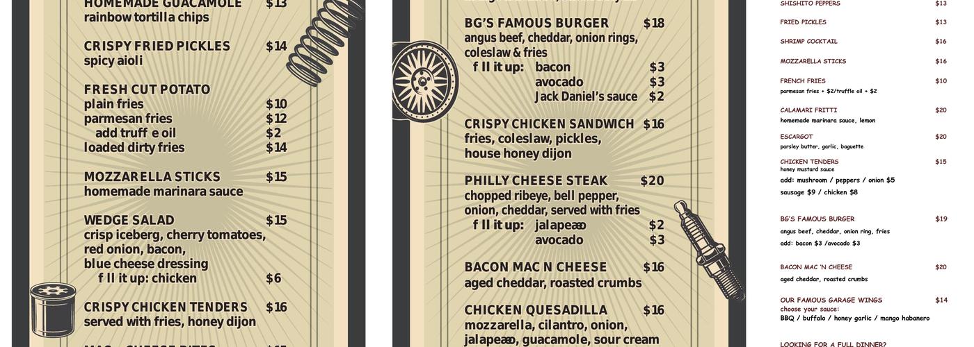 The Beer Garage Menu