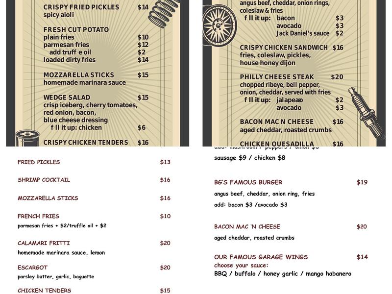 The Beer Garage Menu