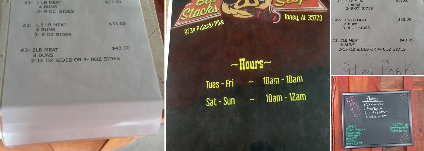 Big Stacks Pit Stop LLC Menu