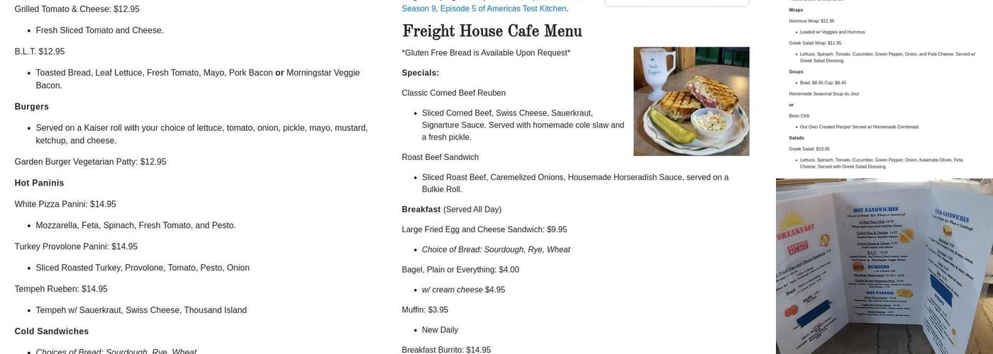 Freight House Café Menu