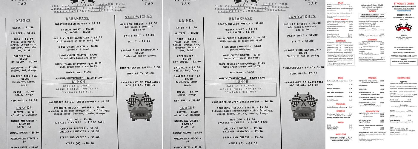 Strong's Diner Menu