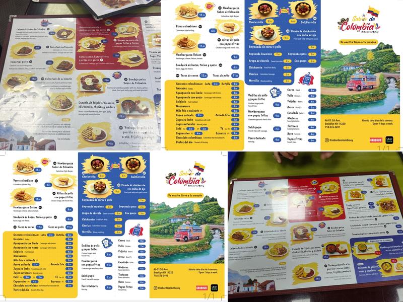 Sabor De Colombia Restaurant and Bakery Menu