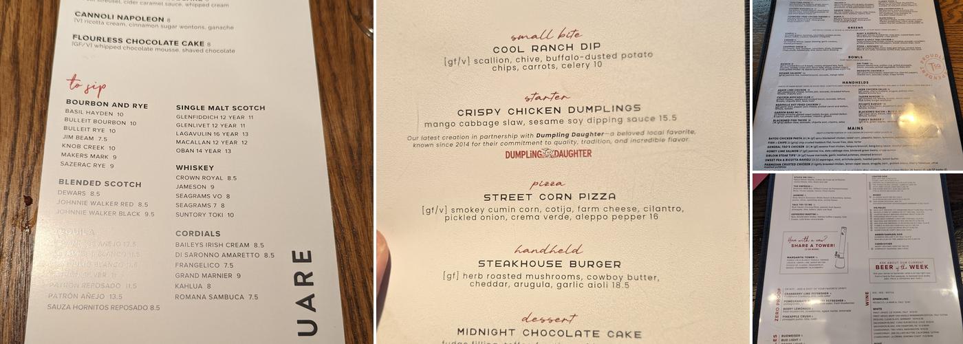 Tavern in The Square Menu