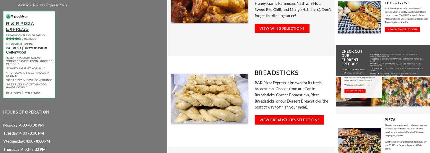 R & R Pizza Express - Cottonwood Menu