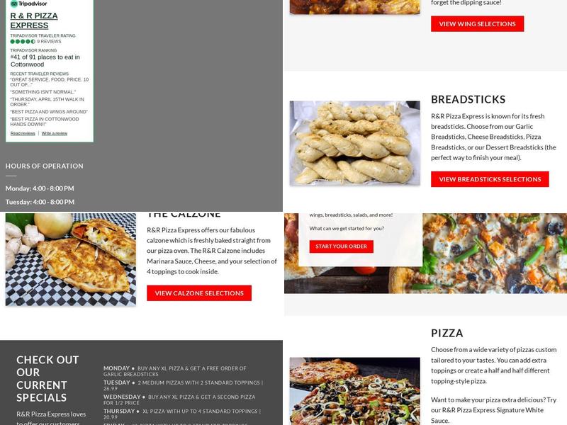 R & R Pizza Express - Cottonwood Menu