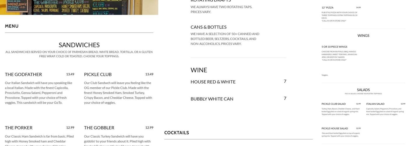 Poncha Pub Menu