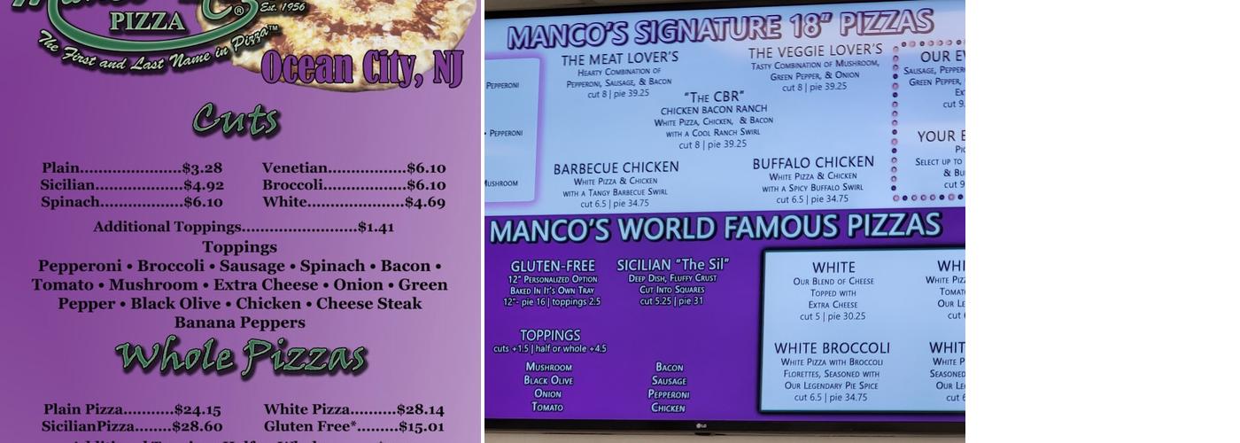 Manco & Manco Pizza Menu