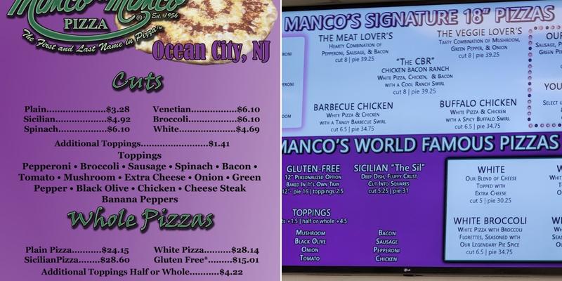 Manco & Manco Pizza Menu