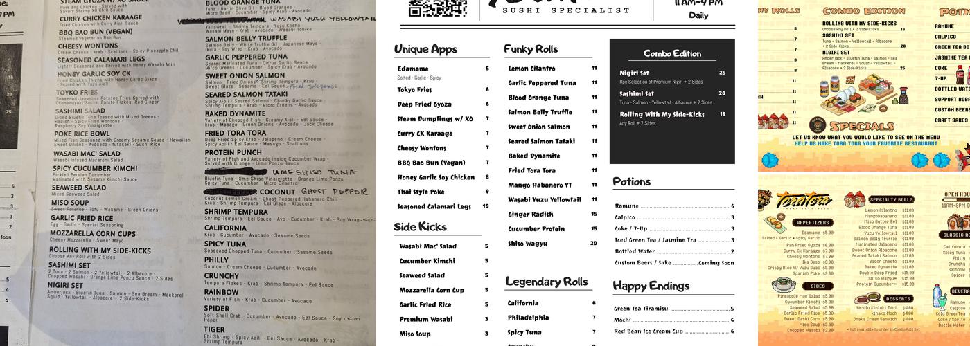 Tora Tora Sushi Menu