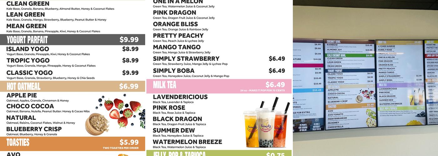 Simply Fruits Menu