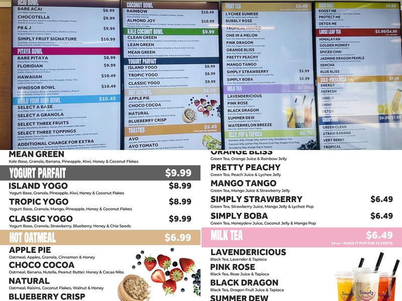 Simply Fruits Menu