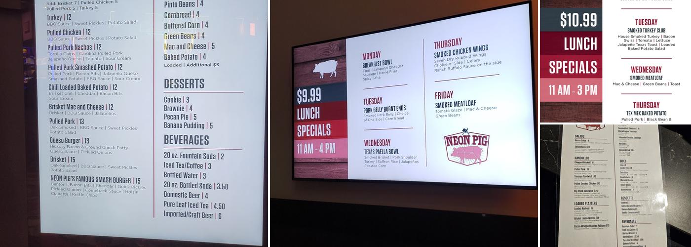 Neon Pig Menu