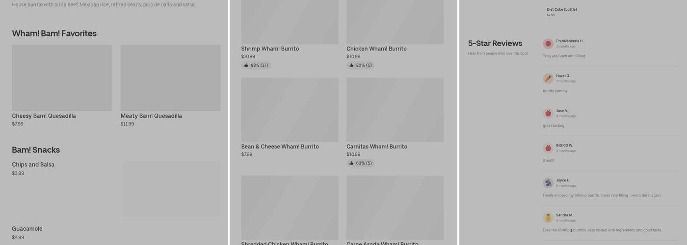 Wham! Bam! Burrito! Menu