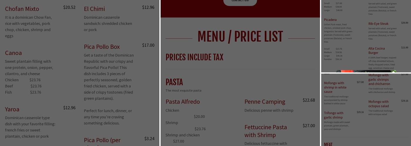 Alta Cocina Philly Menu