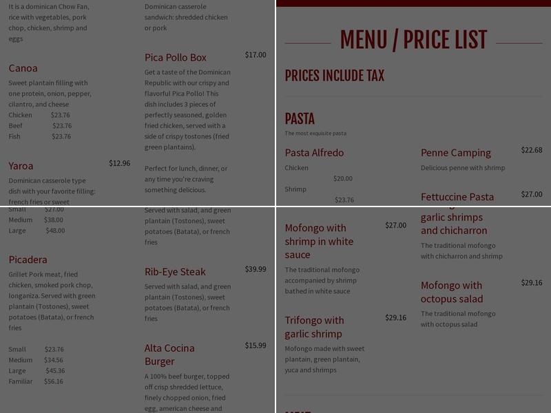 Alta Cocina Philly Menu