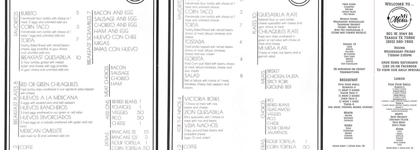 Mi Mesa Menu