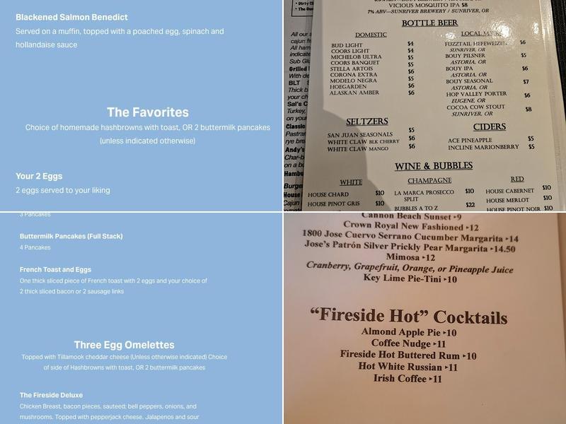 Oros Fireside Restaurant Menu