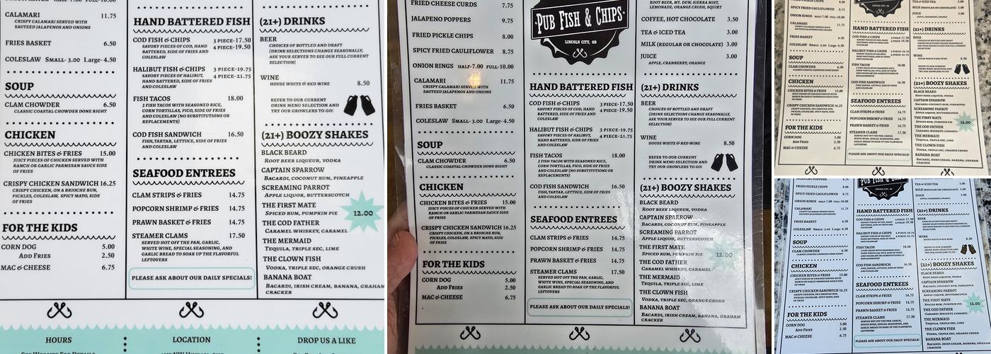 Pub Fish & Chips Menu