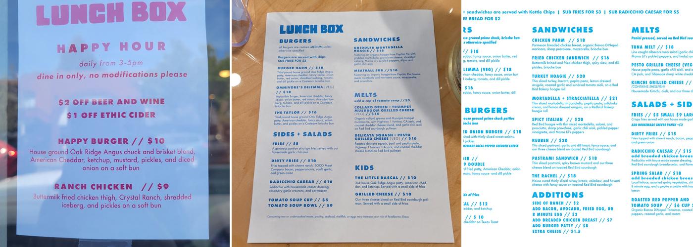 Lunch Box Menu