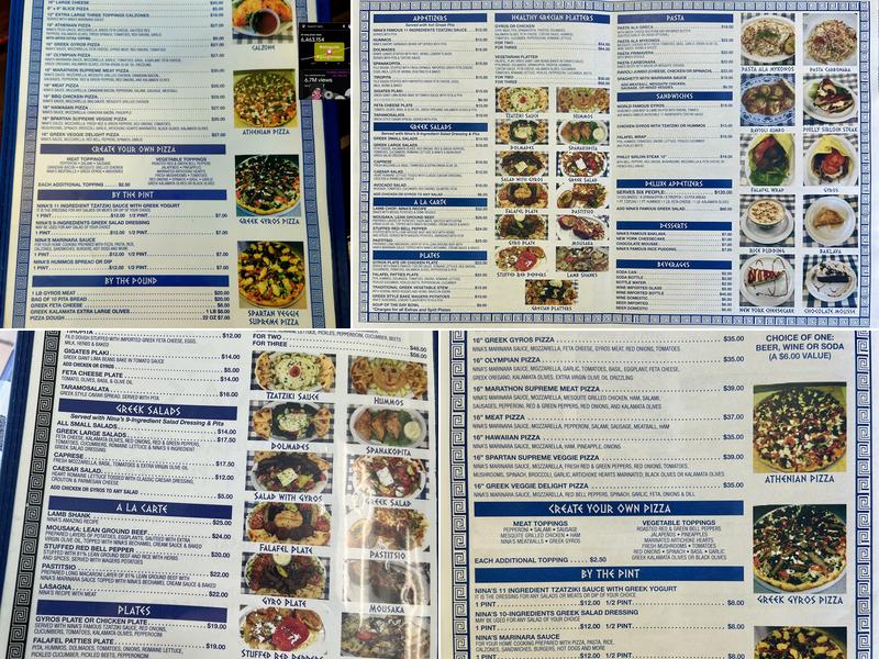Nina’s Traditional Greek Cuisine & Pizzeria Menu