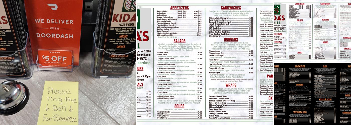 Kida's Grill Menu