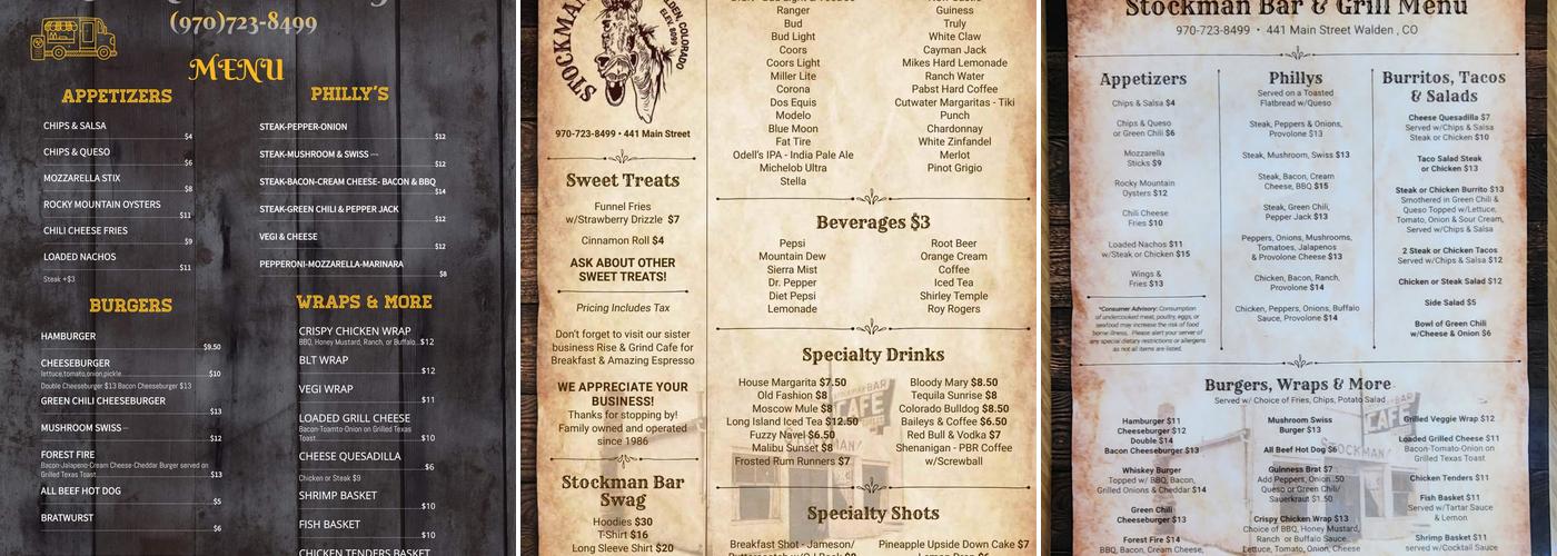 Stockman Bar & Grill Menu