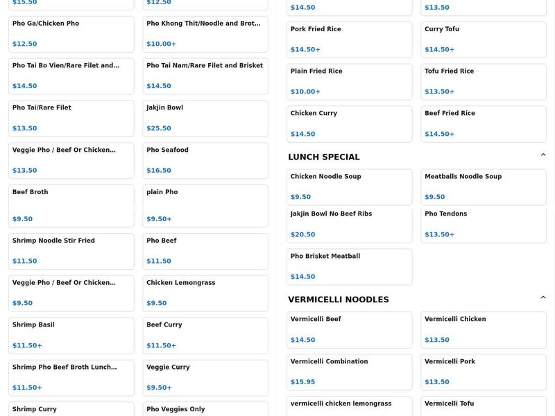 JakJin Bistro Pho & More Menu