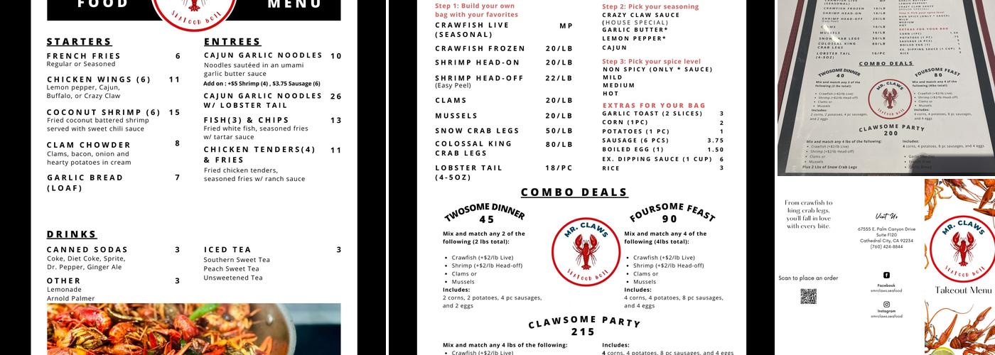 Mr. Claws Menu
