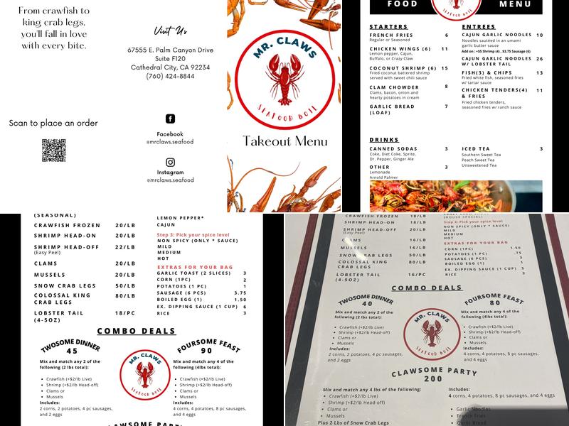 Mr. Claws Menu