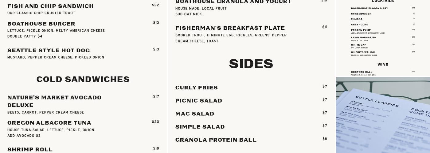 Skip Bar at the Suttle Lodge Menu