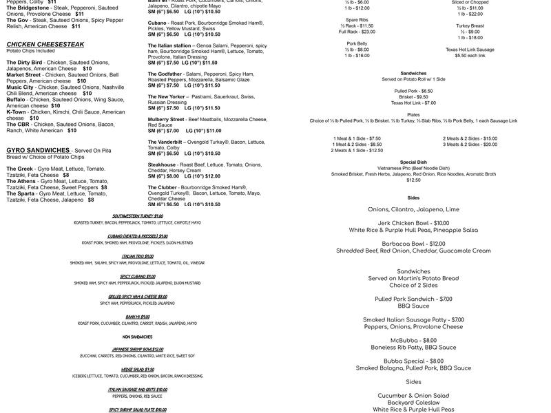 Uncle Bubba's Country Store Menu