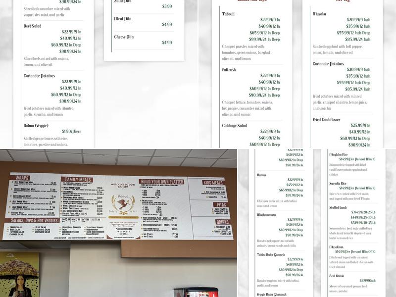 Peace Bakery and Deli Menu