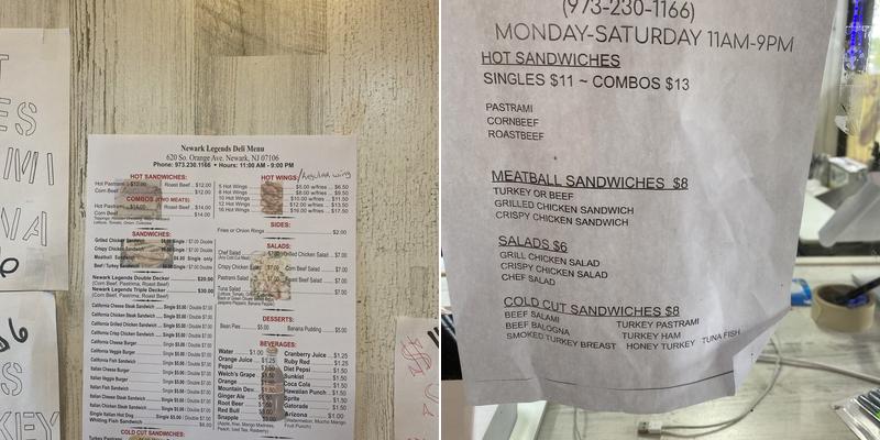 Newark legends party rental Menu