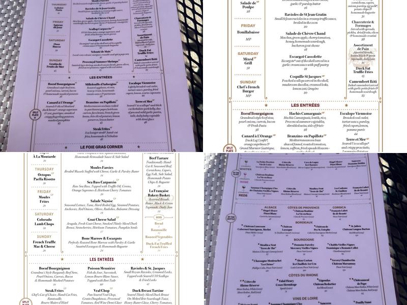 La Française Bistrot Menu