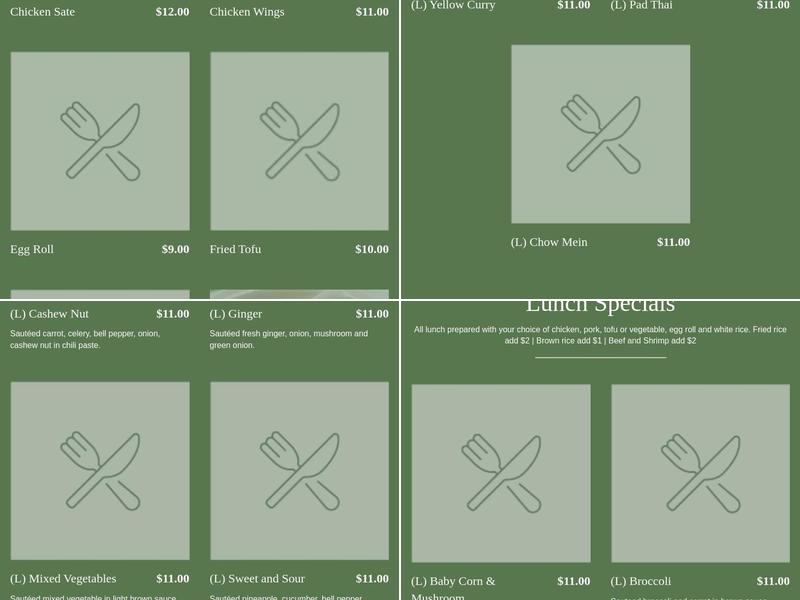 Garden Thai Rialto Restaurant Menu