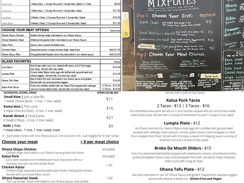 Ohana Kitchen Menu