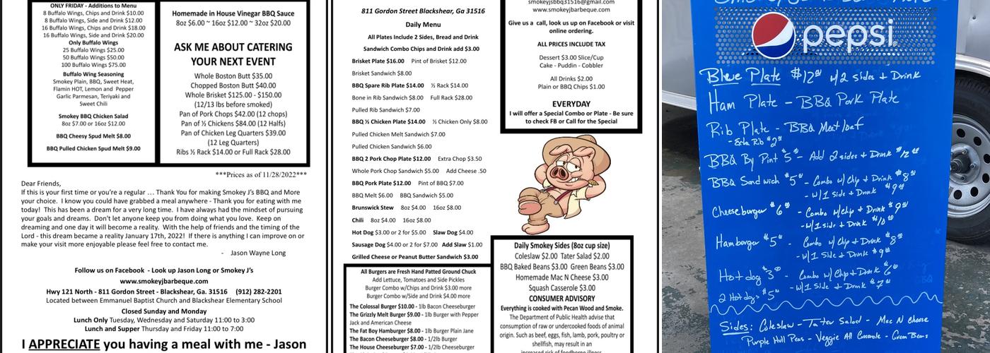Smokey J’s BBQ Menu