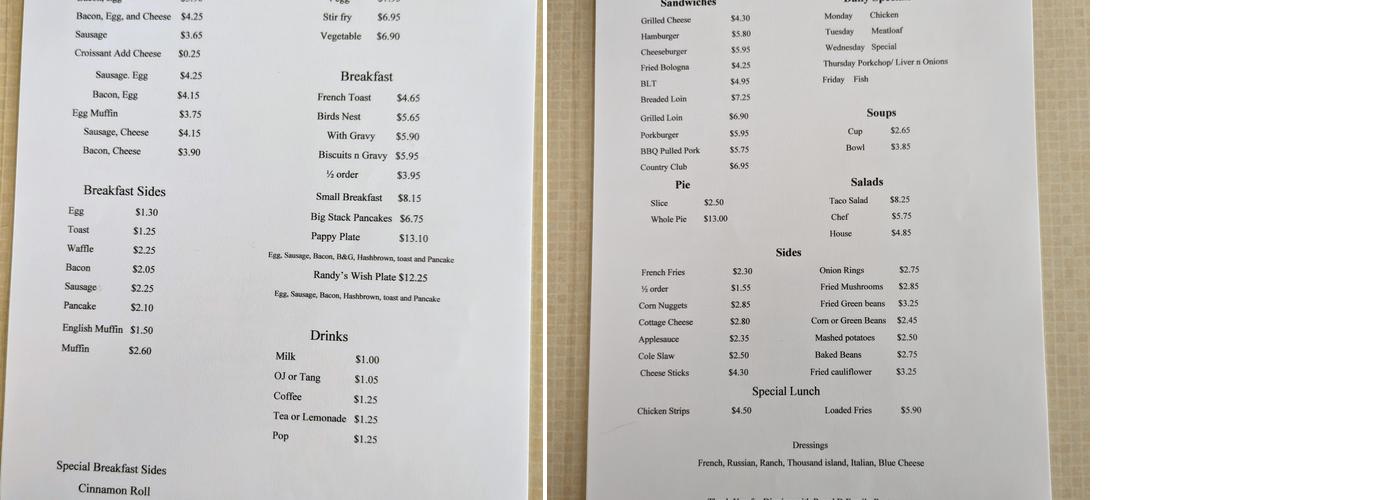 R and D Family Restaurant Menu
